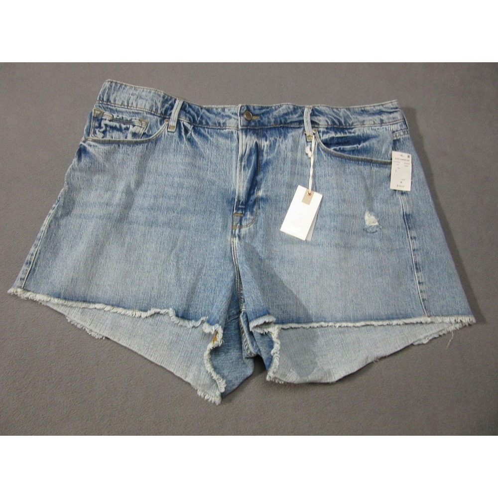 Good American Shorts Womens 18 Denim Cut Off Distressed High Rise Raw Hem New